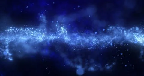 Abstract blue glowing flying waves of energy particles futuristic high tech.. Stock Illustration