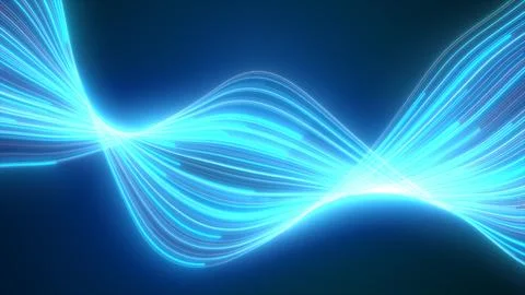 Abstract blue glowing flying waves from lines energy magical background Stock Illustration