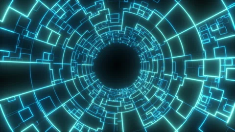 Abstract Blue Glowing Grid Tunnel Technology Video Motion Background Stock Footage 342710344