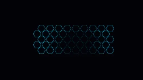 Abstract blue glowing hexagonal grid pattern on a deep black background Vídeos de archivo 336263357