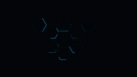 Abstract blue glowing hexagonal network lines on a solid black background Vídeo Stock 338309435