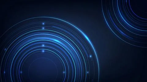 Abstract blue glowing light circles and rings on a dark background Stock Illustration