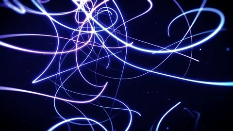 Abstract blue glowing light trails motion on dark background Stock Footage 324882857
