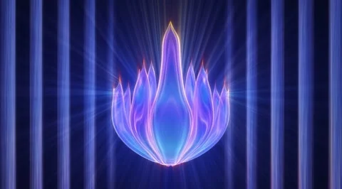 Abstract blue glowing lotus with light rays Stock Footage 331454953