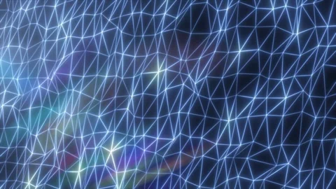 Abstract blue glowing mesh network with triangular grid pattern and light r.. Stock Footage 319989874
