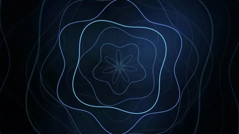 Abstract blue glowing neon lines forming a symmetrical floral geometric pattern Stock Footage 343437195