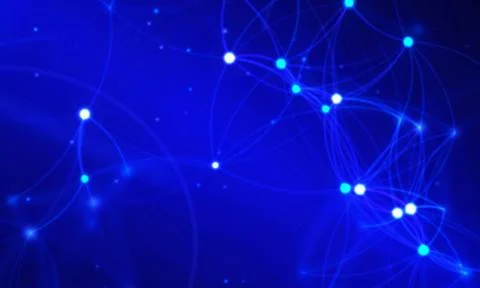 Abstract blue glowing network of light connections on dark background Stock Illustration