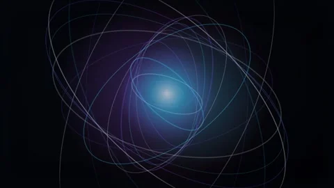 Abstract Blue Glowing Orbital Rings on Black Background Stockbeeldmateriaal 340595926