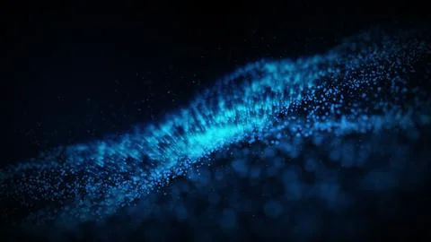 Abstract blue glowing particle burning in outer space background. 3D illust.. Illustrazione stock