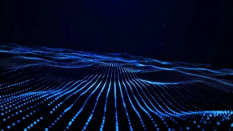 Abstract Blue Glowing Particle Wave Grid 库存影片 338066665