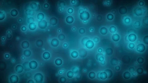 Abstract blue glowing particles and bubbles floating in a dark digital space Stock Footage 336774939