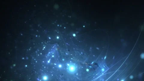 Abstract Blue Glowing Particles and Light Trails in a Dark Space Background Stock Footage 345949028
