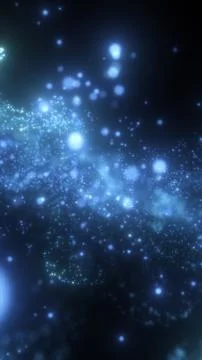 Abstract blue glowing particles floating in dark space, creating a futurist.. Stock Illustration