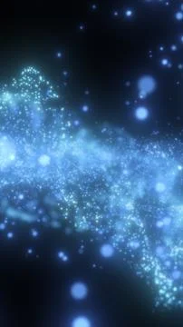 Abstract blue glowing particles floating in dark space, creating a futurist.. Stock Illustration