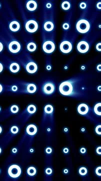 Abstract blue glowing ring pattern arranged in a grid on a dark background,.. Illustrazione stock