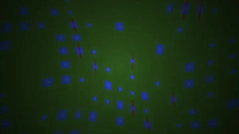 Abstract Blue Glowing Shapes on a Dark Green Digital Grid Background Stock Footage 343685034