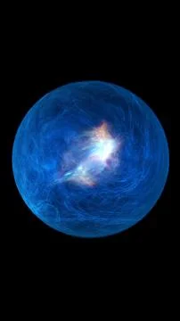 Abstract blue glowing sphere with bright fiery energy at its core, symbolizin Stock Illustration
