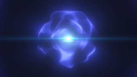 Abstract blue glowing sphere with luminous plasma waves, central light beam.. Stock Illustration