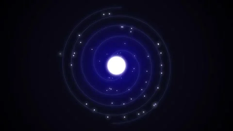 Abstract blue glowing spiral with orbiting lights during cosmic exploration Stock Footage 340908743