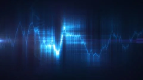 Abstract blue glowing waveform with layered light patterns, representing di.. Stock Illustration