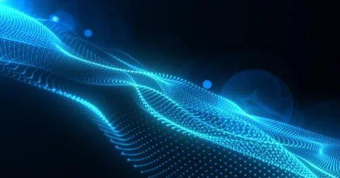 Abstract blue glowing waves from particles and dots energy magical futurist.. Stock Illustration