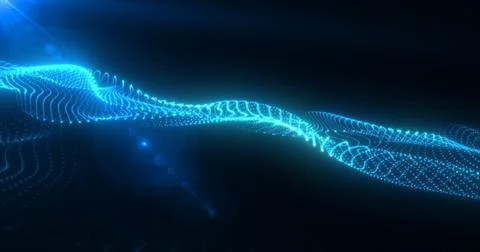 Abstract blue glowing waves from particles and dots energy magical futurist.. Stock Illustration