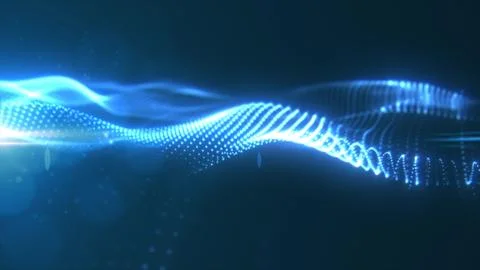 Abstract blue glowing waves from particles and dots energy magical futurist.. 스톡 일러스트