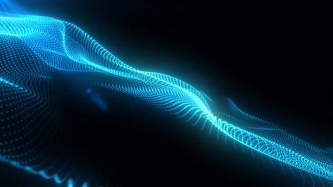 Abstract blue glowing waves from particles and dots energy magical futurist.. Stock Illustration