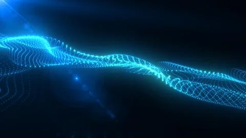 Abstract blue glowing waves from particles and dots energy magical futuristic Stock Illustration