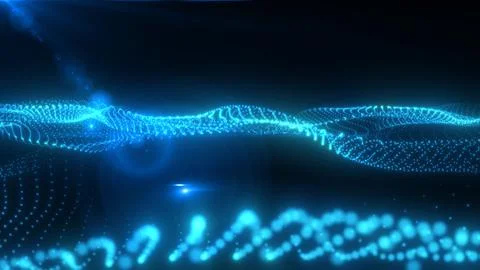 Abstract blue glowing waves from particles and dots energy magical futurist.. Stock Illustration