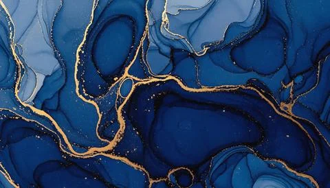 Abstract Blue Gold Marble Background Texture. Stock Illustration