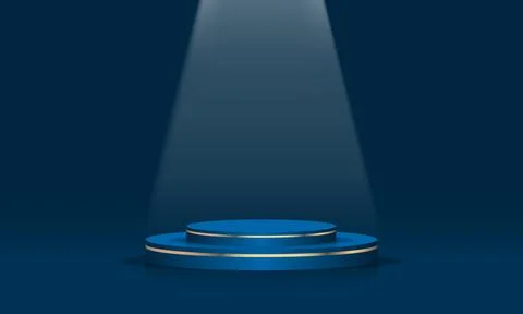 Abstract blue gold podium empty room 3d shape with spot light design Stock Illustration