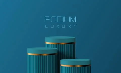 Abstract blue gold podium empty room 3d shape design for product display Stock Illustration
