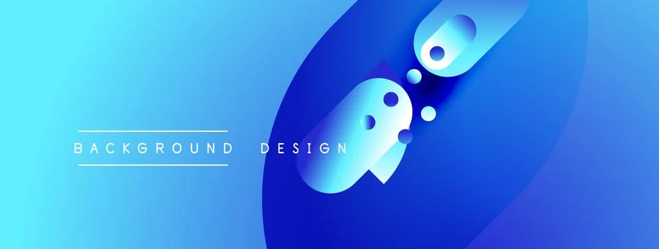 Abstract blue gradient background. Circular shapes overlap creating dynamic Illustrazione stock