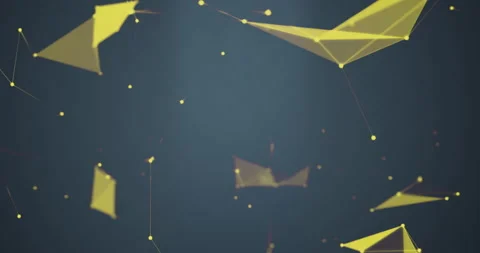 Abstract blue gradient background with motion yellow plexus of dots and lines Video stock 286432677