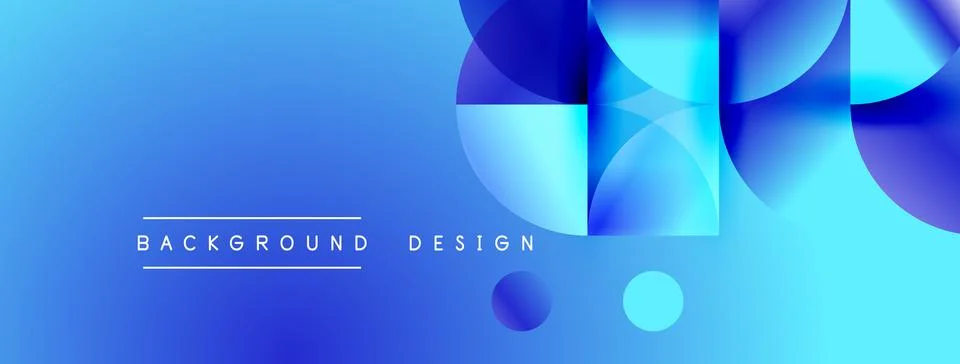Abstract blue gradient background. Overlapping circles, squares create dynami Illustrazione stock