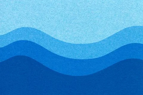Abstract blue gradient paper background with layered wavy shapes, wave patter Stock Photos