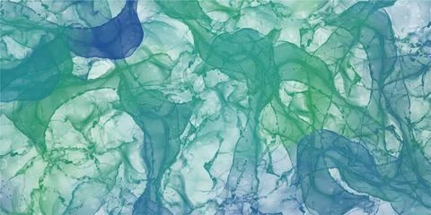 Abstract blue green marble fluid painted background. Alcohol ink or watercolor Stock Illustration