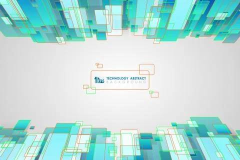 Abstract blue green square pattern design of technology background. Illustrazione stock