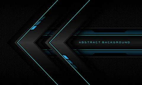 Abstract blue grey arrow black cyber geometric line banner on black hexagon m Stock Illustration