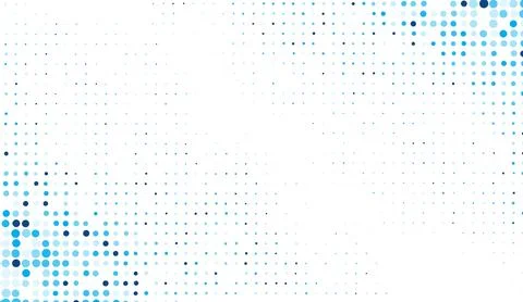 Abstract blue halftone dot pattern background with geometric shapes and dynamic Stock Illustration