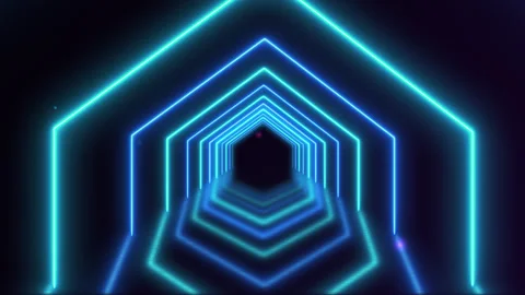 Abstract Blue Hexagon Arch Neon Light Tunnel Loop Cyberpunk VJ Loop Light T.. Stock Footage 341534690