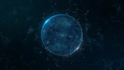 Abstract blue hexagon hexa sphere animation. Artificial intelligence. Digital vi Stock Footage 341889847