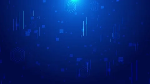 Abstract blue hexagon motion visual floating square patterns, soft neon lines, g Stock Footage 340569477