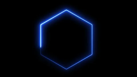 Abstract blue hexagon neon light glowing loop. Video stock 332089269