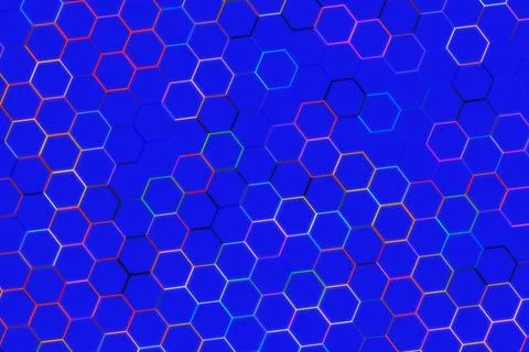 Abstract blue hexagon pattern background with colorful lines Stock Photos