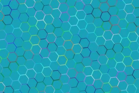 Abstract blue hexagon pattern with colorful lines background Stock Illustration