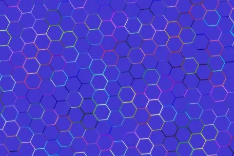 Abstract blue hexagon pattern with glowing lines on dark background Stock Illustration