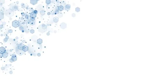 Abstract blue hexagonal bokeh background with soft light and white space Stock Illustration