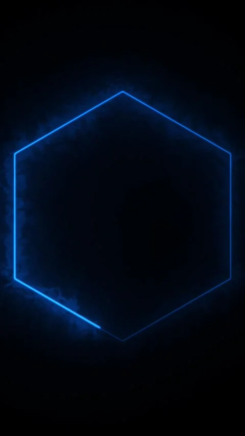 Abstract blue hexagonal neon frame flickering with smoke effect on black ba.. 库存影片 337710843